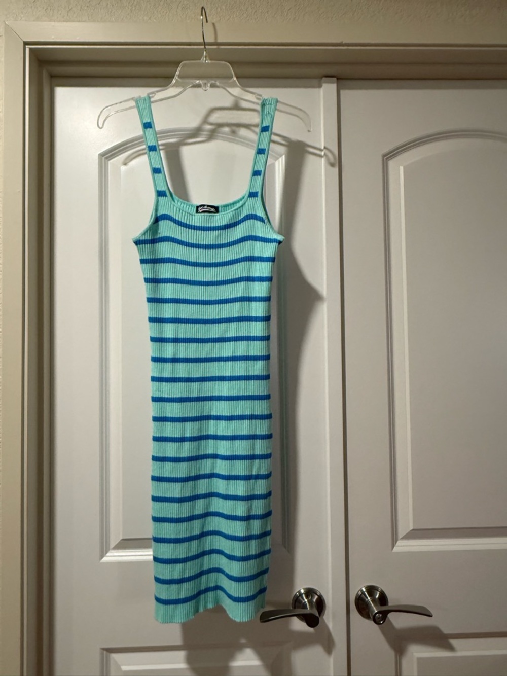 NWOT Freshman 1996 Blue Striped Rib-Knit Tank Dress - Light Aqua/Teal size M